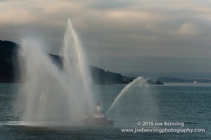 Fireboat testing its firehoses in San FRancisco Bay