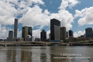 Brisbane skyline shot from a boat on the Brisbane River