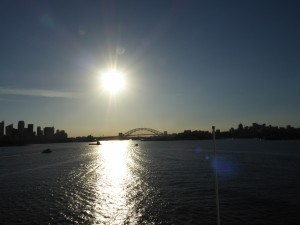 Here's the Sydney Harbour bridge (known to locals as the Coat Hanger) just before sunset.  