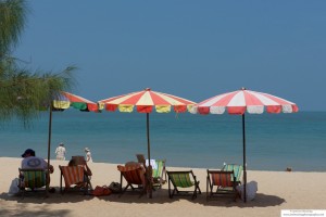 Long Chairs on the beach in a Penang resort 