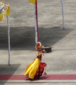 Balinese dancer at the pier in Benoa.