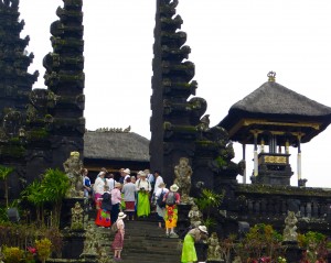just some of the many steps at Bali's largest Hindu temple in Besakih; all visitors must wear sarongs to cover their legs; many villagers come to Besakih and bring blessing back to their local temples 