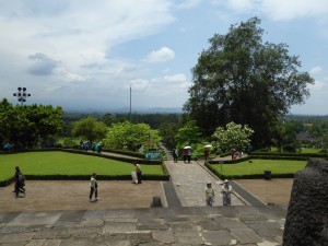 at the base of Borobudur; note the speakers high on the left, available for the call to prayer