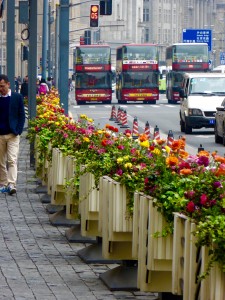 flowers on a busy Shanghai street 