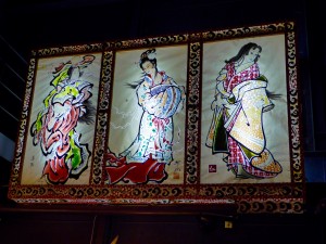 a screen we saw at the Neputa Village, in Otaru, Japan. This is a village of traditional woodworkers, silk and embroidery artists, makers of parade floats, lacquer wood artisans and others