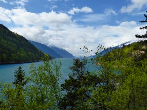 a fjord in Skagway, with a nice glacier in the background
