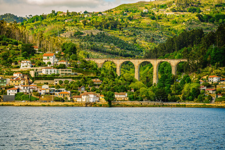 Historic Stone Railway Bridge Over Portuguese River
