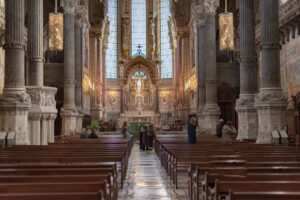 Ornate gold and marble interior of the Basilica of Notre-Dame de Fourvi&egrave;re in Lyon, France